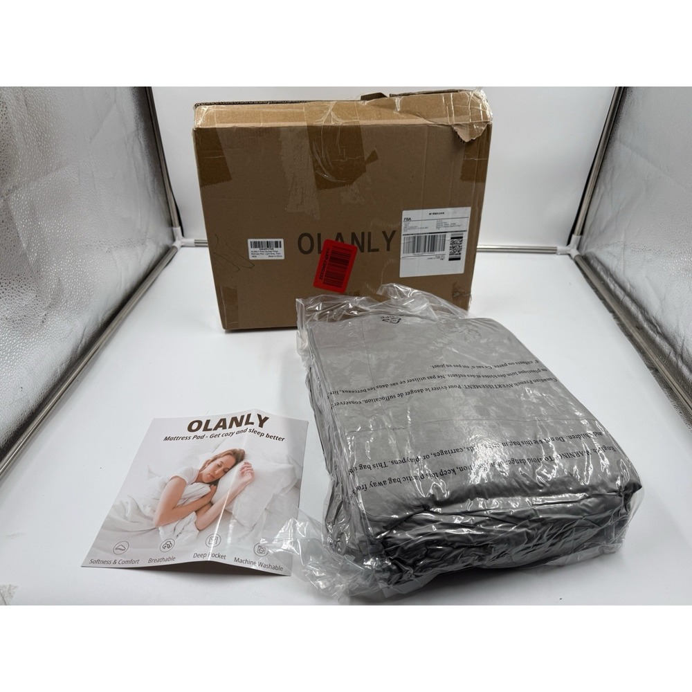 Olanly Twin Quilted Fitted Mattress Pad Down Alternative Fill Light Grey